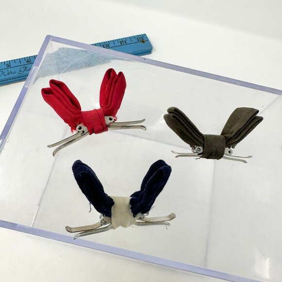 Vintage Royal Rust Resistant Clip On Bow Ties Corduroy Preppy Navy Blue Red Gray - Picture 9 of 13